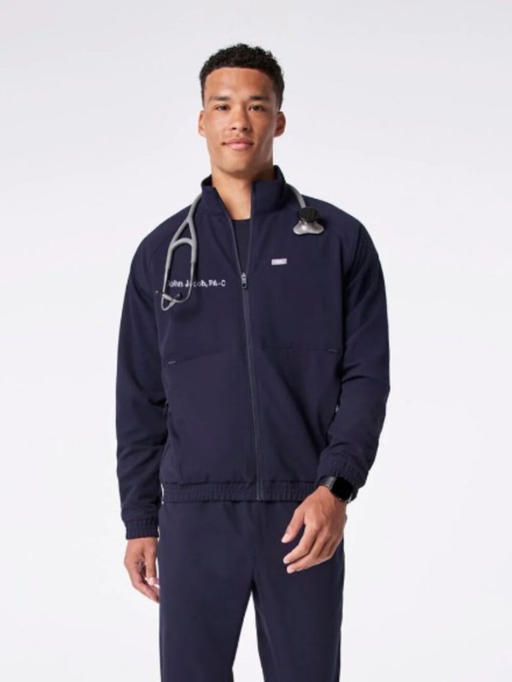 NEW Figs Mens sz L Cobaki Scrub Jacket Navy zip nursing pockets on shift - Picture 4 of 4